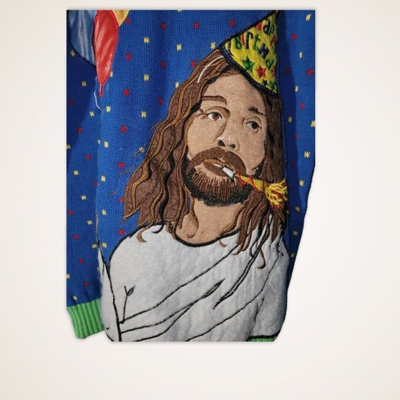 SOLD Blizzard Bay Happy Birthday Jesus Ugly Christmas Sweater Sz M - Picture 4 of 6